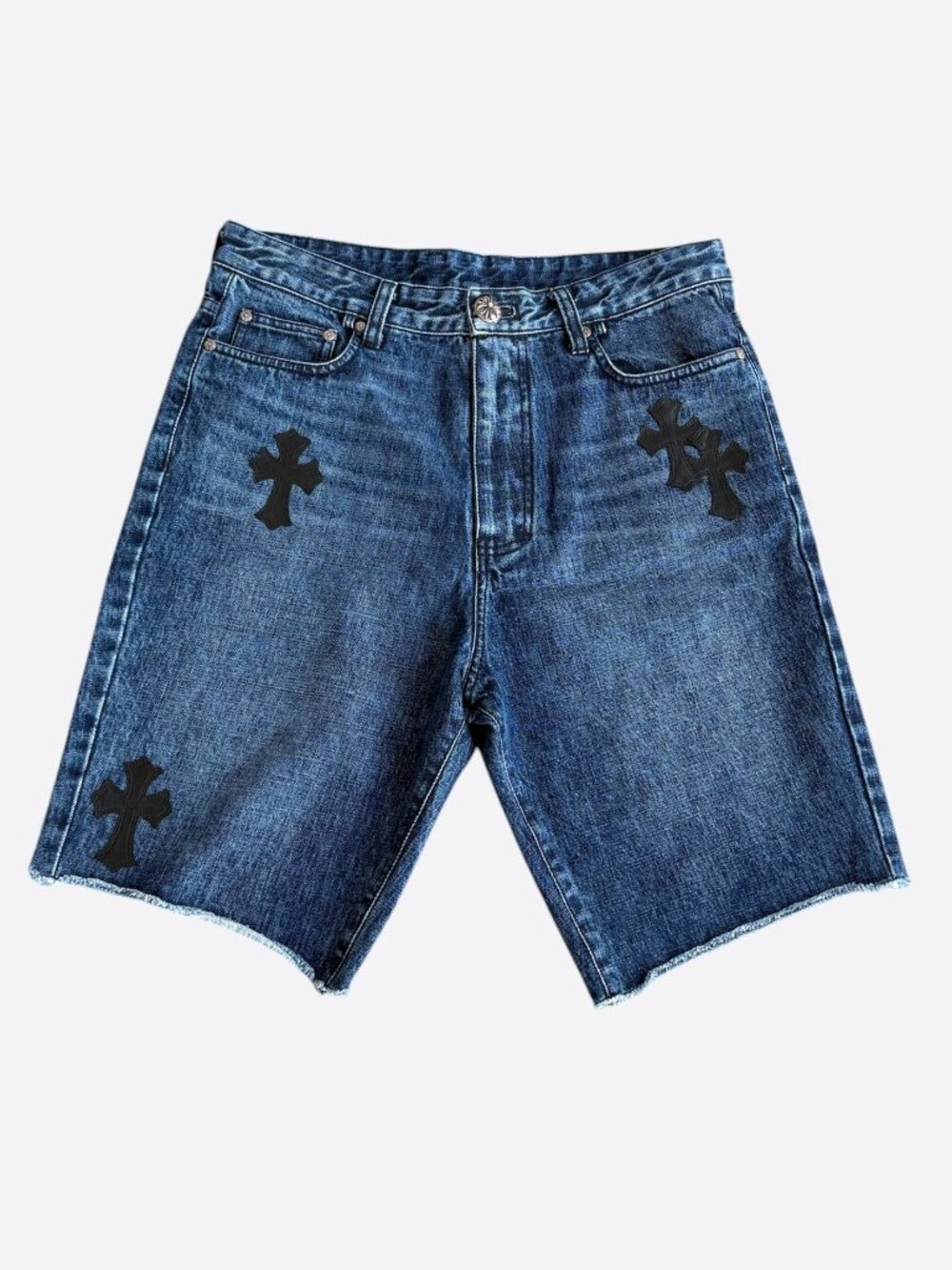 Chrome Hearts Blue & Black Cross Patch Denim Shorts